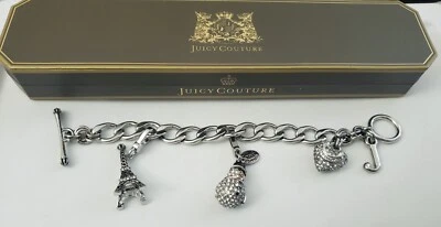 Vintage 2011 Juicy Couture Chunky PAVE Heart Snowman Eiffel Tower Bracelet  - Image 1 of 4