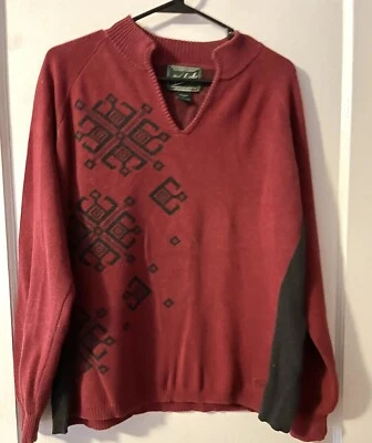 Woolrich  Scandinavian Snowflake V-neck Sweater Size Large Red Gray Cotton Ruby - Image 1 of 4