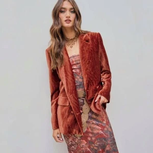 Cider Velvet Collar Solid Button Blazer jacket orange ribbed size medium NEW NWT - Picture 1 of 7