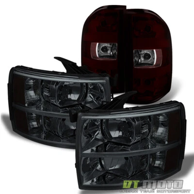 2007-2013 Chevy Silverado Headlights+Red Smoke Tail Lights Brake Lamps Set 07-13 — 第 1/4 张图片