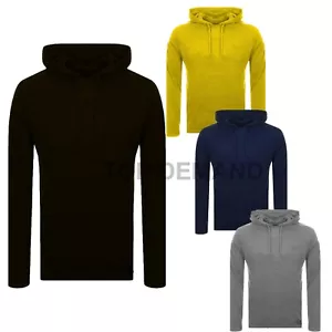 Mens Plain Lightweight Cotton Long Sleeves T-Shirt Hoodie Jumper Pullover Hoody - Picture 1 of 9