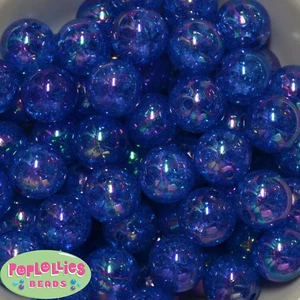 20mm Royal Blue Crackle Style Chunky Acrylic Bubblegum Beads  20 pc - Picture 1 of 1