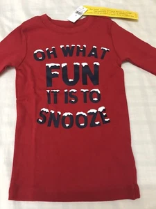 New with tags GAP “Oh What Fun It Is to Snooze” Boys LS Red Sleep Shirt Size 6 - Picture 1 of 3