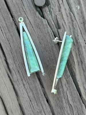 Jay King Ruby Fuchite Peridot Earrings Modern Post Drop Sterling Silver 925 - Image 1 of 4