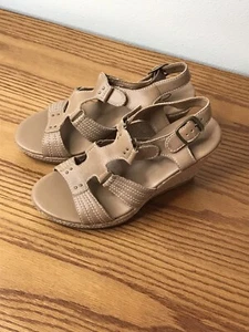 Clarks Womens High Wedge Heel Beige Cork Boho Strappy Sandals Sz 6.5 M 65590 - Picture 1 of 8
