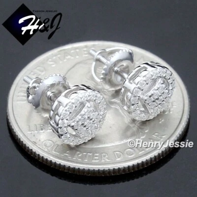 MEN WOMEN 925 STERLING SILVER BLING MOISSANITE 7MM 3D ROUND STUD EARRING*ME262 - Image 1 of 4