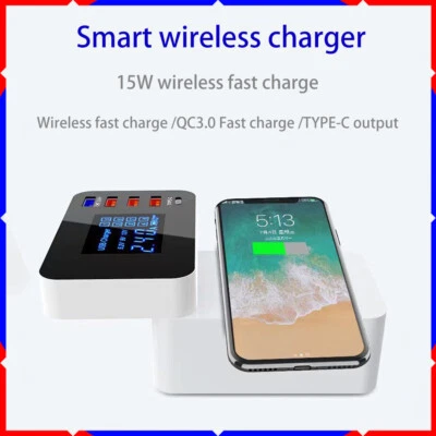 Multi-port USB Wireless +1QC3.0+1Type-c Desktop fast AC power adapter display - Image 1 of 4
