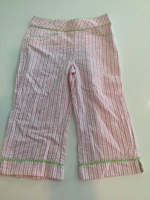 HARTSTRINGS Girl's PINK White Stripe Seersucker Pants Slacks Ric Rac 8 - Image 1 of 4