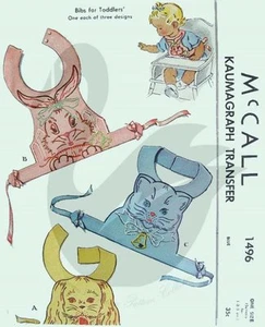 Reproduction Vintage Animal Baby Bib Three Designs Sewing Pattern M1496 - Picture 1 of 1