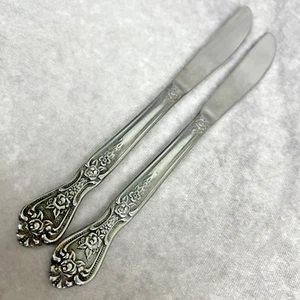 Vintage NORMANDY Rose Stainless Japan 2 Dinner Knives Floral Glossy Replacement - Picture 1 of 5