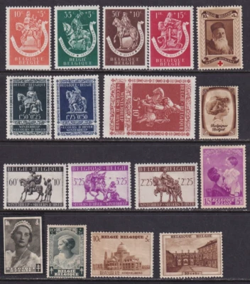 BELGIUM 1935-1943 Group of 17 Semi Postal  Mint Hinged MHR 2 scans - Image 1 of 2