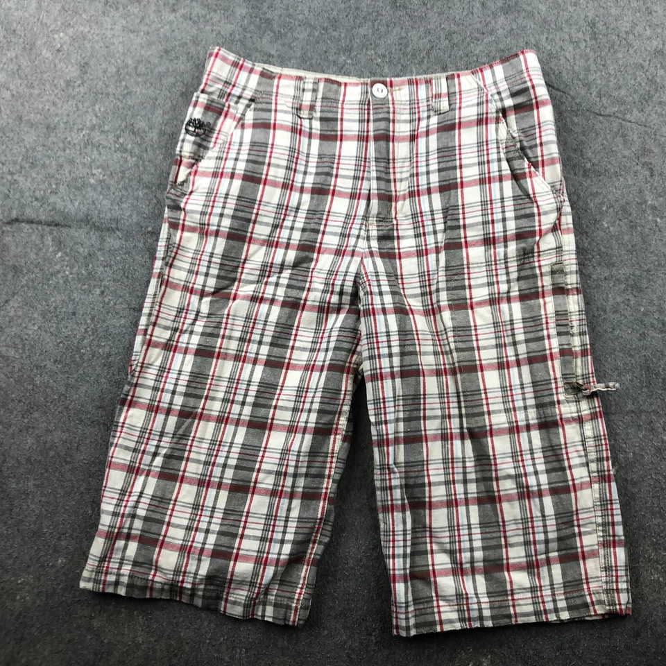 Timberland Shorts Boys 20 Beige Red Plaid Check Blue Chino Flat Front - Image 1 of 4