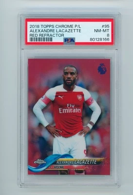2018-19 Alexandre Lacazette Topps Chrome Red Refractor Arsenal Card 4/10 PSA 8 - Image 1 of 3