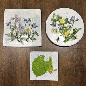 3 Salz Marsh Keramik Dartmouth MA Fliese Untersetzer beeindruckt Blumen Wandkunst hängend - Bild 1 von 9