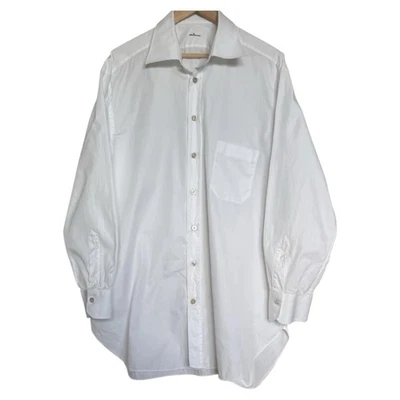 KITON Napoli Camicia Italiana Abito Manica Lunga 100% Cotone Uomo 18/45 Bianco - Immagine 1 di 4