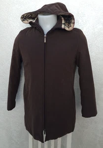 Burberry Jacket Size 42 Vintage Nova Check Longline Hooded Brown Padded Coat - Picture 1 of 8