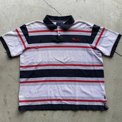 2000s Y2K Vintage Phat Farm Striped Polo Shirt  Black White Grey Red Size XL - Image 1 of 4