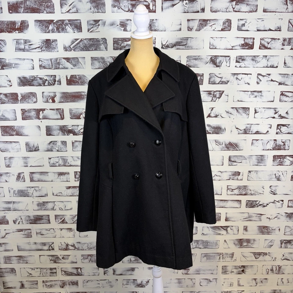 Abrigo Via Spiga Mujer Mezcla Lana Guisante Talla 16W Negro Doble Pecho Clásico Foto 1 de 4