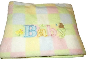 7D !WOW! Baby Connection Duck Bear Pastel Squares Blocks plush Crib blanket - Picture 1 of 7