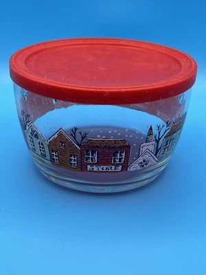 Tigela Libbey Winter Village Scene vidro doce noz prato vintage Natal (L465) - Imagem 1 de 4