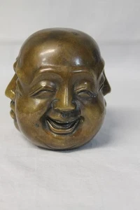 Vintage Messing Buddha Kopf mit 4 Gesichtern Brahma Schöpfergott  60er Signiert - Bild 1 von 8