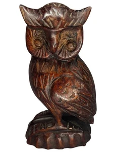Vintage Volkskunst handgeschnitzte Holz Eule Figur Skulptur 5" hoch MCM - Bild 1 von 8