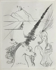 Salvador Dali c1966 Lady & Unicorn Signed Original Etching Princess Fleur De Lis - Picture 1 of 12