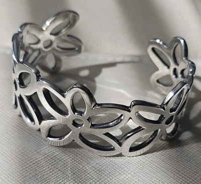 RARE Retired James Avery Sterling Silver FLOWERS Floral Cuff Bracelet - Image 1 of 4