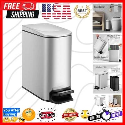 小巧型 1.6 加仑不锈钢垃圾箱带气味密封和可移动桶 — 第 1/4 张图片