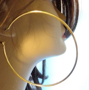 LARGE 3 INCH HOOP EARRINGS GOLD TONE SIMPLE THIN HOOP EARRINGS - Picture 1 of 3