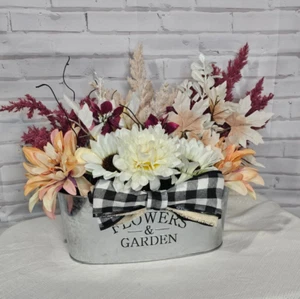 Rustic Farmhouse Flower Arrangement in Galvanized Metal Planter- Handmade - Picture 1 of 4