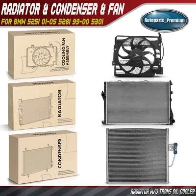 Kit de radiador y condensador de aire acondicionado y ventilador de refrigeración para BMW 525i 01-05 528i 99-00 530i 01-03 Foto 1 de 4