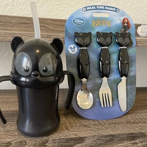 Disney Brave Black Bear Child Sippy Cup con pajita y mango + juego de cubiertos sin BPA - Imagen 1 de 5