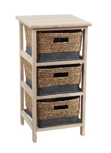 CASSETTIERA VIMINI SLIM SALVASPAZIO 3 CASSETTI COMODINO LEGNO MARRONE 63*33*31cm - Foto 1 di 4