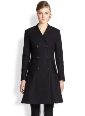RAG & BONE CATE SUEDE-TRIMMED DOUBLE BREASTED WOOL COAT IN BLACK sz 2 - Image 1 of 4
