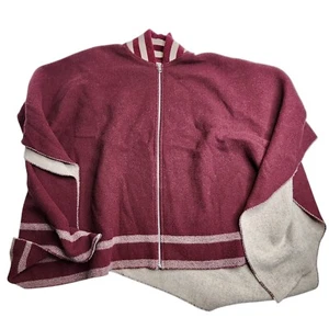 RAG & BONE Maroon Varsity Full Zip Wool Poncho Cape $450 One Size - Picture 1 of 9