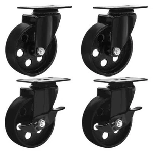 4 Ganz Schwarz Metall Lenkplatte Rollen mit Bremsschloss Schwerlast (4" Combo) - Bild 1 von 10