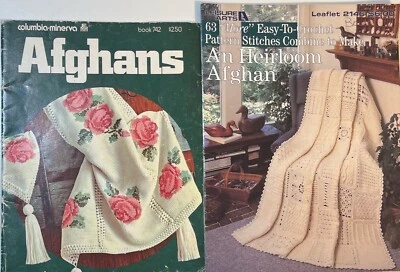 Afghans Columbia Minerva Book 742 & Leisure Arts Vintage Knit & Crochet Patterns - Image 1 of 4