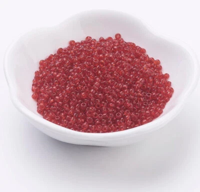50g Crimson Red Translucent 2mm Glass Seed Beads - Beadcraft, Jewellery Making - Image 1 of 3