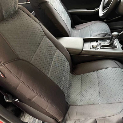 Fundas de asiento de auto delanteras jacquard de lona impermeables negras para Kia Borrego Foto 1 de 4