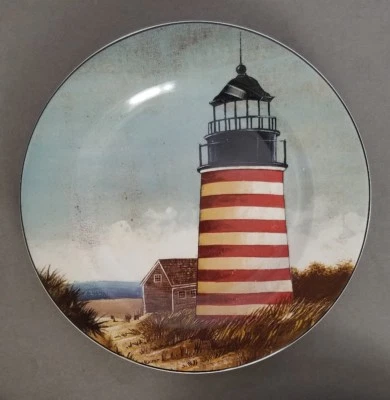 Plato de postre/ensalada Sakura David Carter marrón "By The Sea" rojo/blanco faro Foto 1 de 3