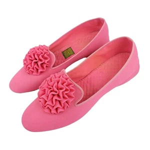DANIEL GREEN 60's Vintage Hot Pink Bow Flower Flat Slippers MADE IN USA 6.5? - Picture 1 of 9