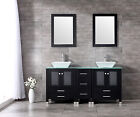 60'' Black Double Wood Vanity Cabinet Ceramic Sink Mirror Faucet Combo Bathroom