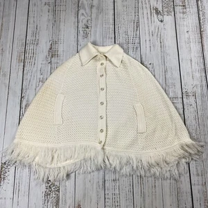 VTG 60S SHERRY GALE? TURBO ORLON ACRYLIC SWEATER PONCHO CAPE ONE SIZE KNIT WHITE - Picture 1 of 4