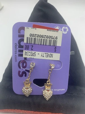Brinco Claire’s Beautiful Dangle Crown coração Stud Sensitive Solutions CL - Imagem 1 de 3