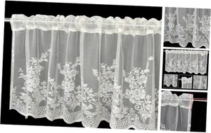  Kitchen Window Tier Curtains 58x36inch, Flower Lace Sheer Curtain Set 2  - Picture 1 of 7