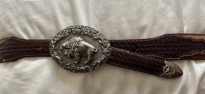 Justin 皮革腰带 36 码复古水牛扣 — 第 1/4 张图片