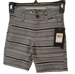 Boys Hurley Shorts Size 6 Cool Gray Black White Stripes Adjustable Waist Pockets - Picture 1 of 12