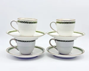 Ahrenfeldt Limoges Cups and Saucers Green Leaves Gold Rim AHR58 Set Of 4 - Picture 1 of 18