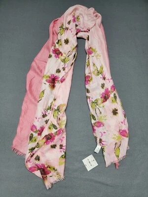 Новый с Ярлыками ~ Лиз Клейборн розовый цветочный печать сплетенный шаль шарф необработанный край бахрома 21 «x 64» - Изображение 1 из 4
